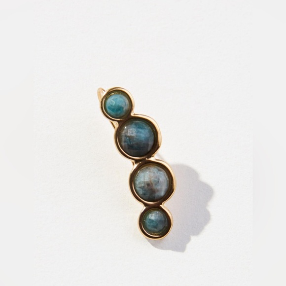 NWT - Anthropologie Labradorite & White Jade Embedded Stones Crawler Earrings - Picture 2 of 3